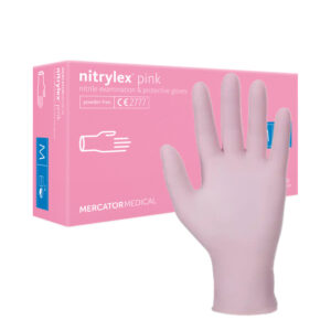 NITRYLEX - pink ROZMIAR M 100 szt rękawice diagnostyczne i ochronne, nitrylowe, bez-pudrowe, różowe