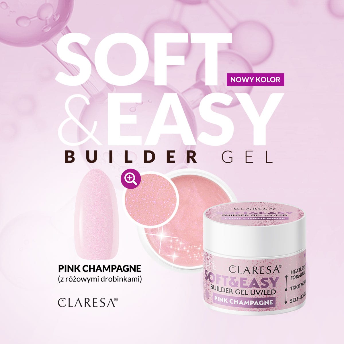 CLARESA - Claresa Żel budujący SOFT&EASY builder gel pink champagne 45g - Image 4