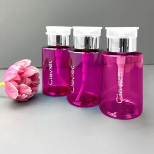 CLAVIER - Dozownik z Pompką Clavier, na płyny, cleaner, aceton -różowo – srebrny/ transparentny, 180 ml, 1 szt.