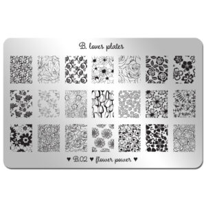 B. LOVES PLATES - B.02 flower power – płytka do stempli kwiaty róże słoneczniki