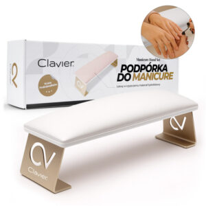 CLAVIER - Podpórka pod dłonie do manicure, prostokątna – super soft, biało-złota.